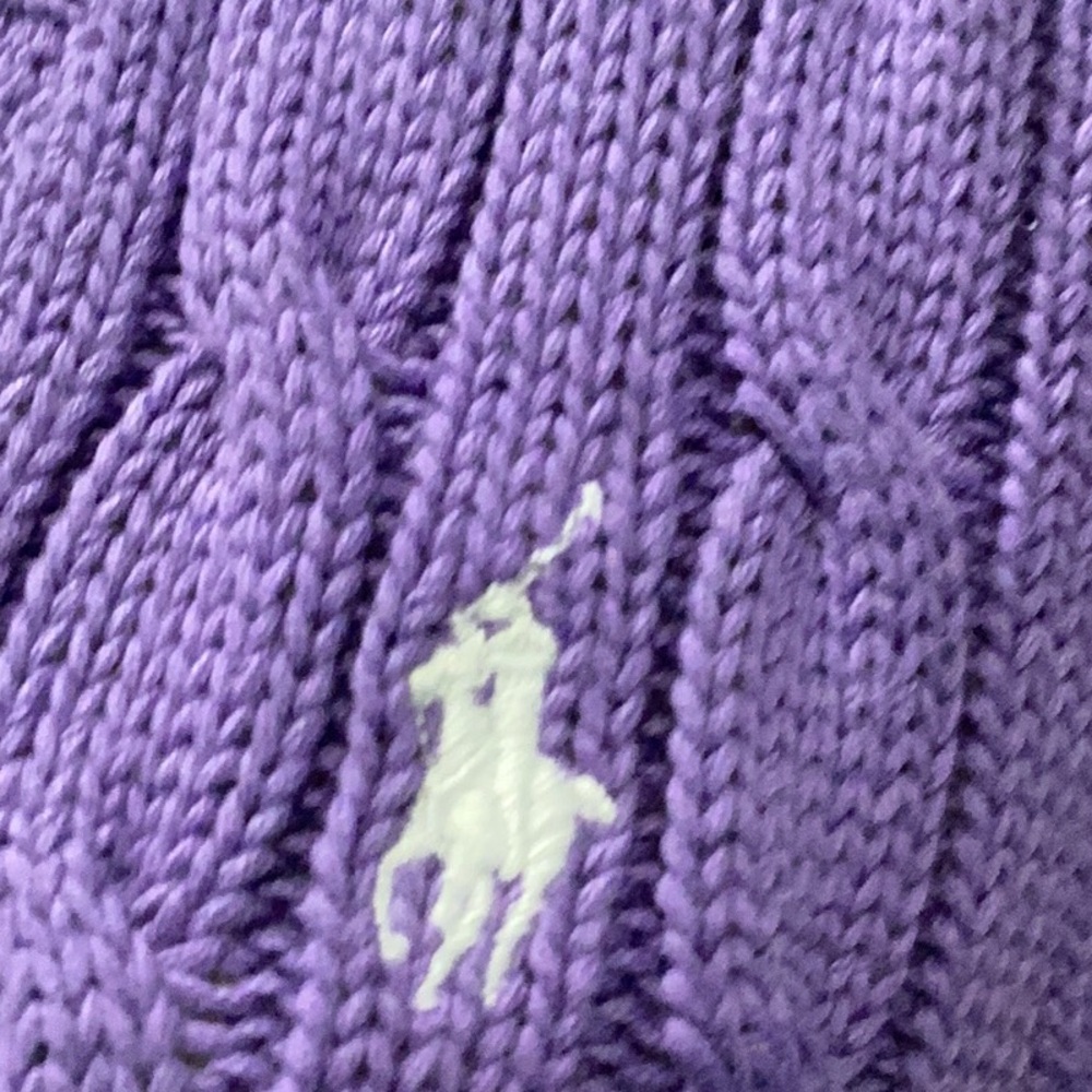 Ralph Lauren Sport Purple Cable Knit V-Neck Sweater, size large. - Picture 3 of 4
